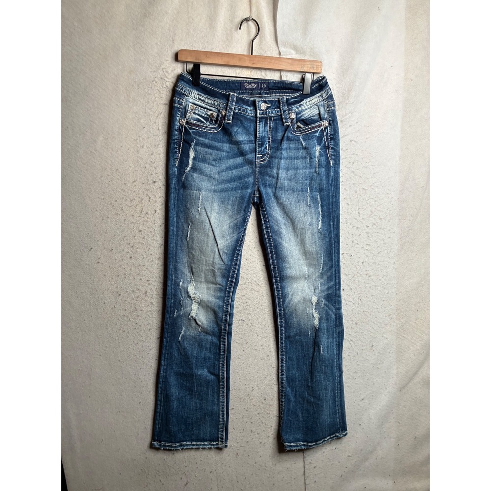 Miss Me Mid-Rise Bootcut Distressed Jeans Size 28 E3747B2R Medium Wash